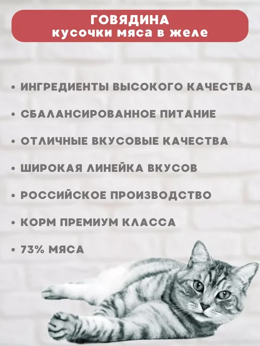 Ночной охотник Корм для кошек влажный Говядина в желе 10 банок 415 гр, 415 г, фото 3