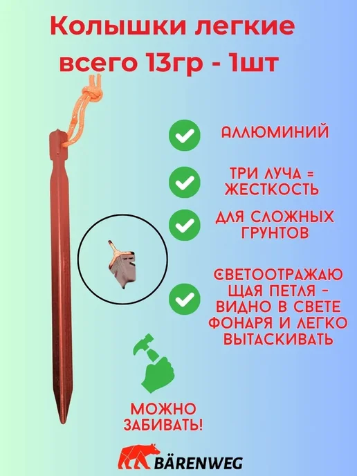 Бэренвег Колышки для палатки Y образные 10шт в чехле аллюминий, 10 шт, фото 8