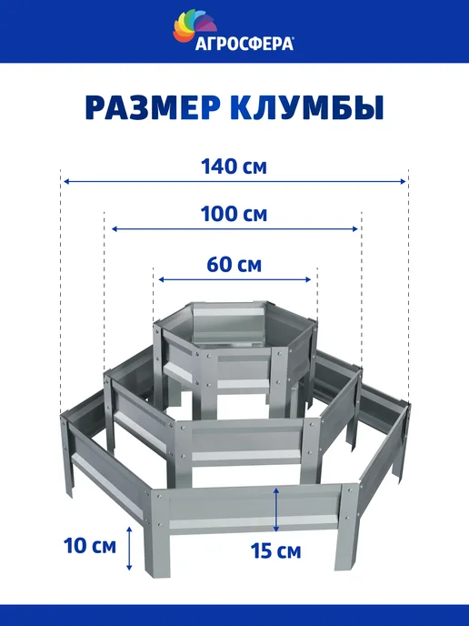 АГРОГРЯДКИ Трехъярусная оцинкованная клумба, Н 15 см, серый, фото 2