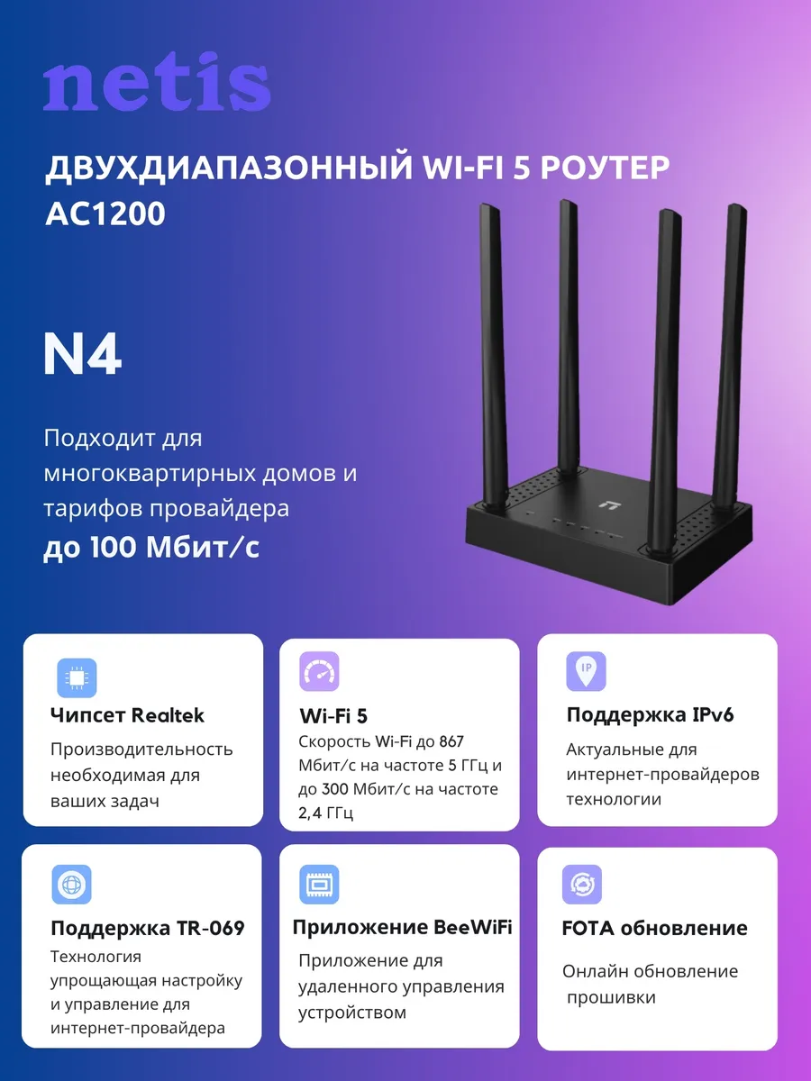 Роутер N4 v3 Двухдиапазонный, черный