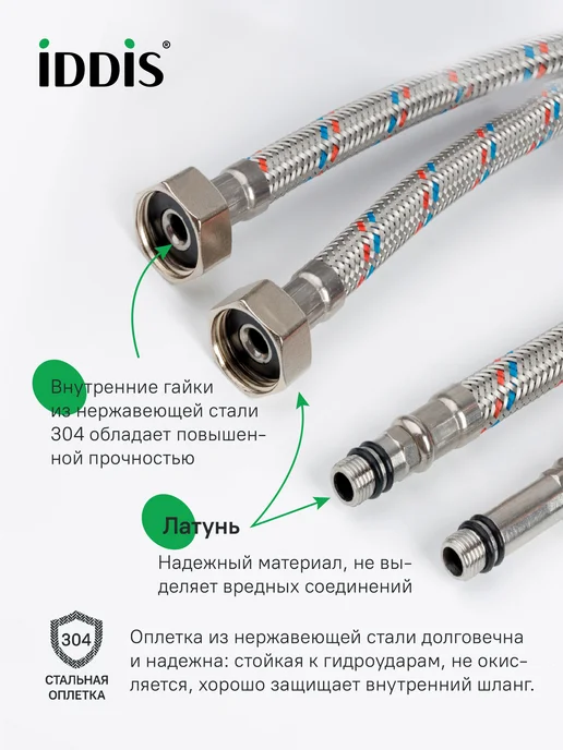 IDDIS Гибкая подводка для воды, F1 2xM10, 50 см, серый, фото 2