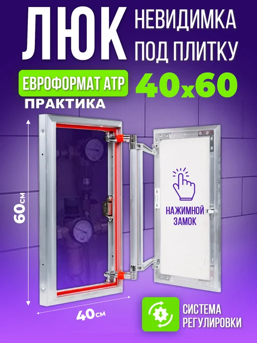 Практика Люк ревизионный нажимной под плитку Евроформат 400x400 мм, 40x60 см