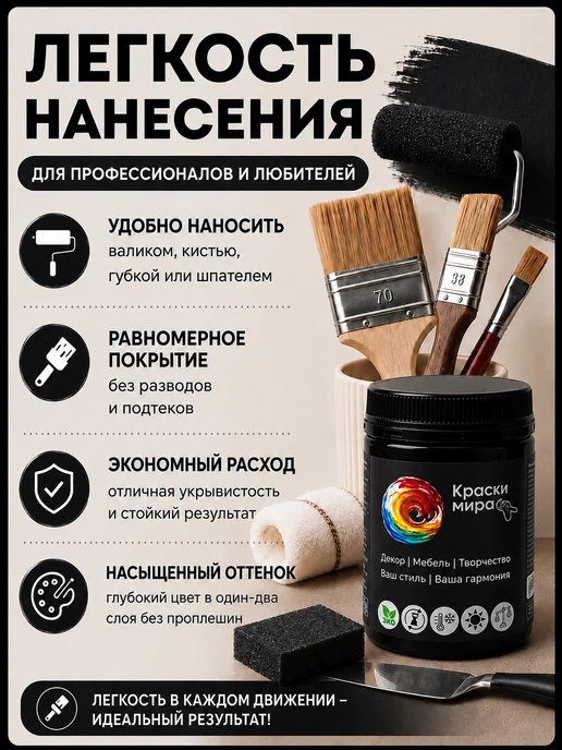 Краски Мира Акриловая краска для мебели и декора, черный, фото 2