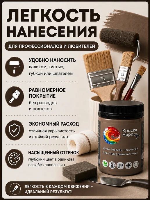 Краски Мира Акриловая краска для мебели и декора коричневый шоколад, коричневый, фото 2