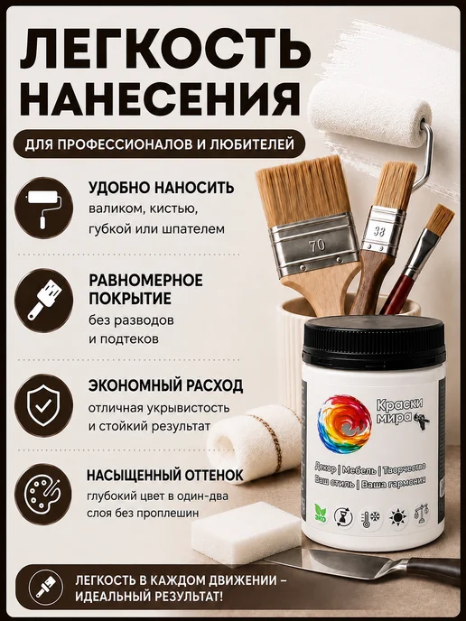 Краски Мира Акриловая краска для мебели матовая без запаха белый, белый, фото 2