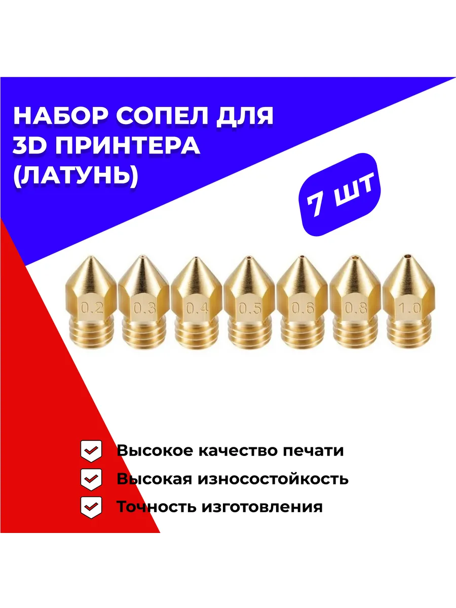 Набор сопел МК8 (mk8) для 3D принтера, комплект 7шт