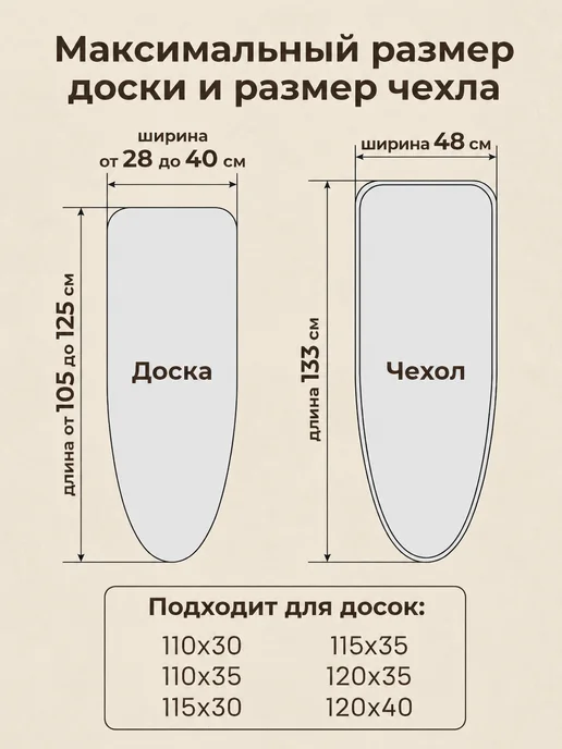 Домино. Чехол для гладильной доски 125х45 универсальный с войлоком, черный, фото 2