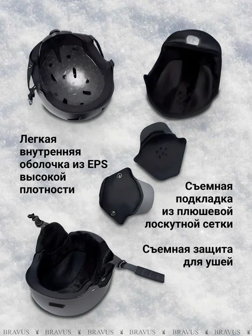 Bravus Горнолыжный шлем для лыж и сноуборда мужской женский защита, черный, фото 4