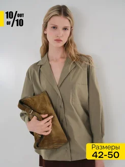 Рубашка свободная офисная с карманом на груди