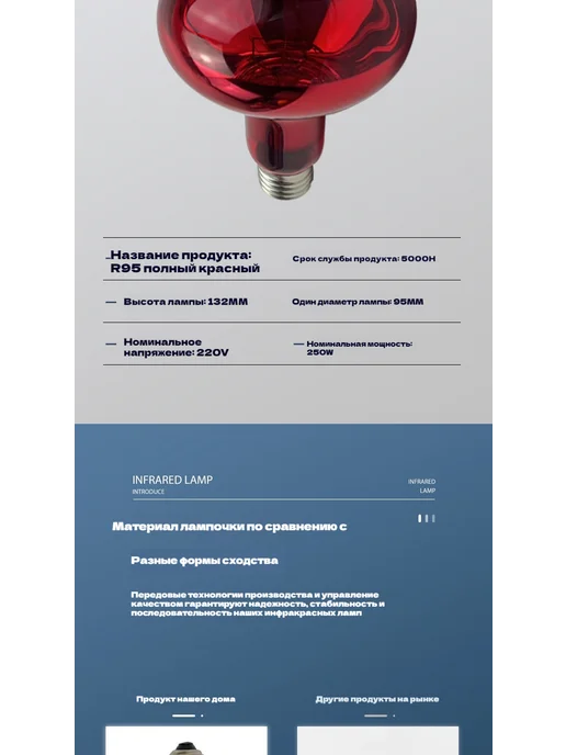 Инфракрасный свет для разведения животных275W 1 шт, 275 Вт, 1 шт, фото 2