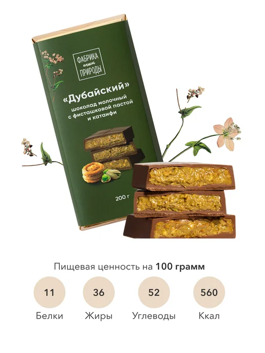 ФАБРИКА ПРИРОДЫ Дубайский шоколад молочный с фисташкой и катаифи, 200гр, 200 г, фото 3
