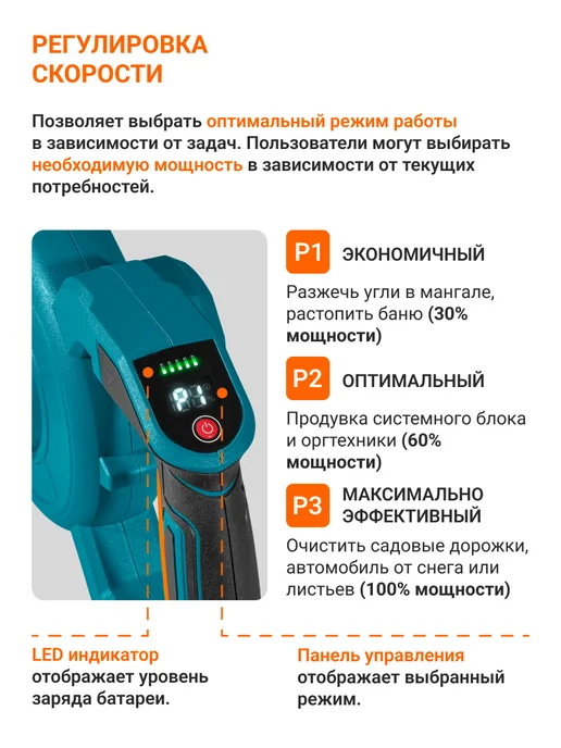 BORT Воздуходувка аккумуляторная BSS-21Li-P без батареи и зарядки, вариант, фото 4