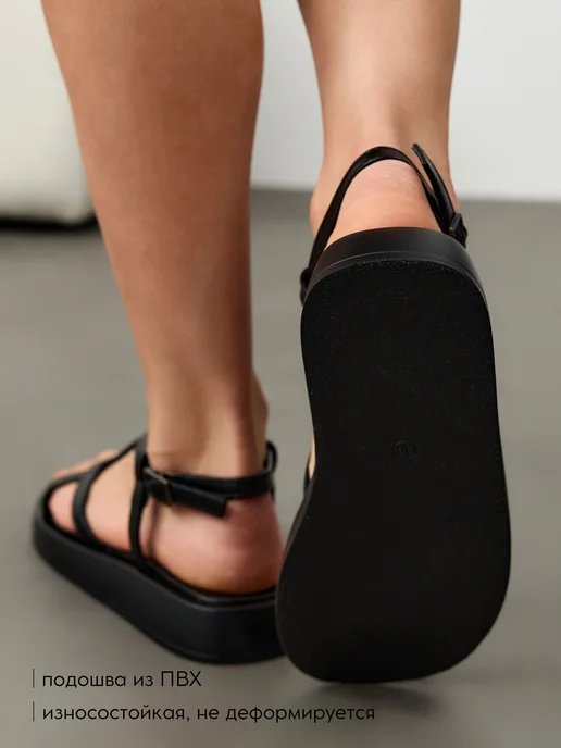 Mode W Босоножки сандалии летние через палец на платформе, черный, фото 6