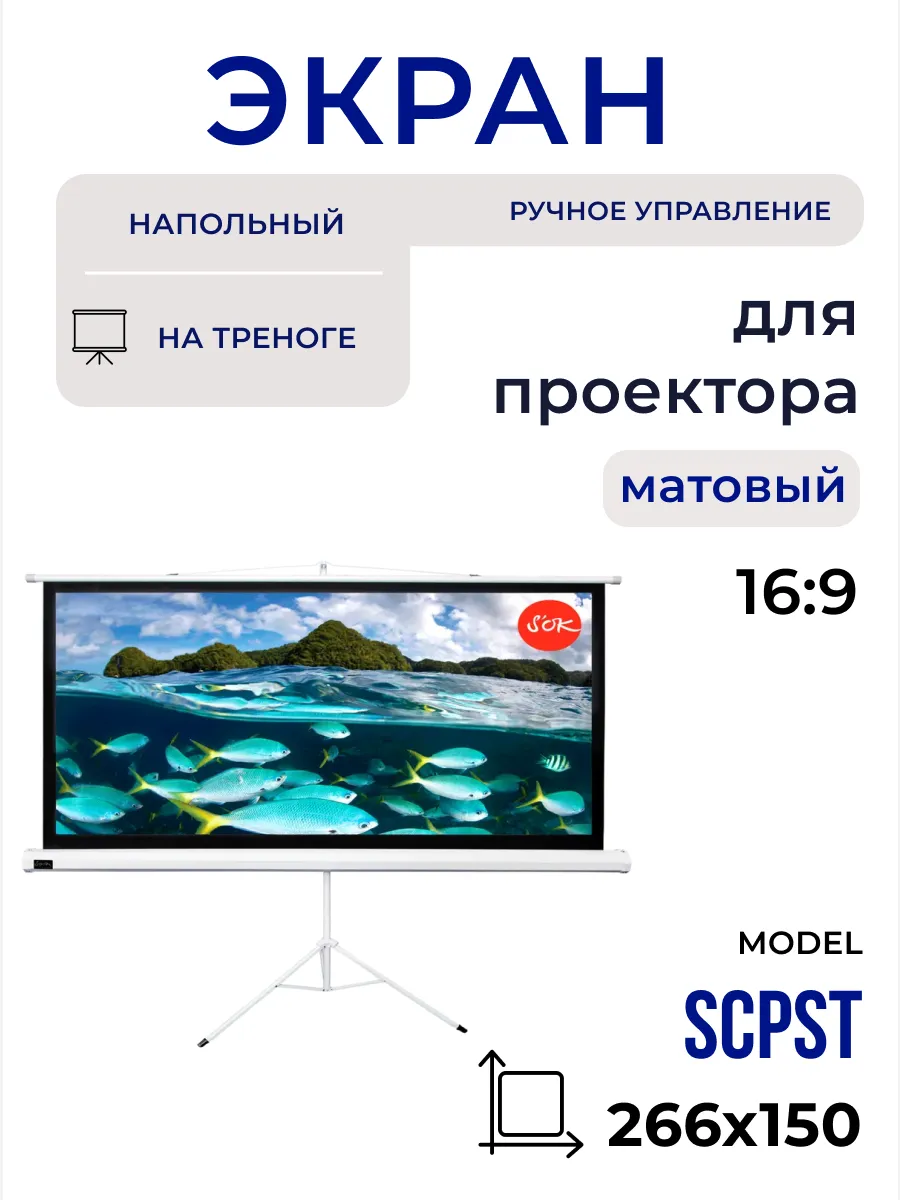 Экран для проектора 266x150 см 16:9 на штативе 120 дюймов