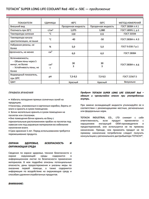 TOTACHI Жидкость охлаждающая NIRO COOLANT, RED -50°C G12+, 1кг 44801, 4 л, фото 5