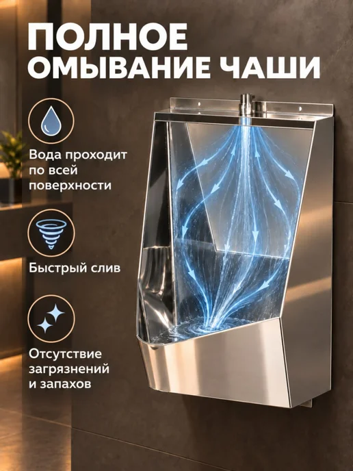 Perform Писсуар Антивандальный Одинарный 33х30х47, Нержавейка У-350, 33x30x47, фото 3