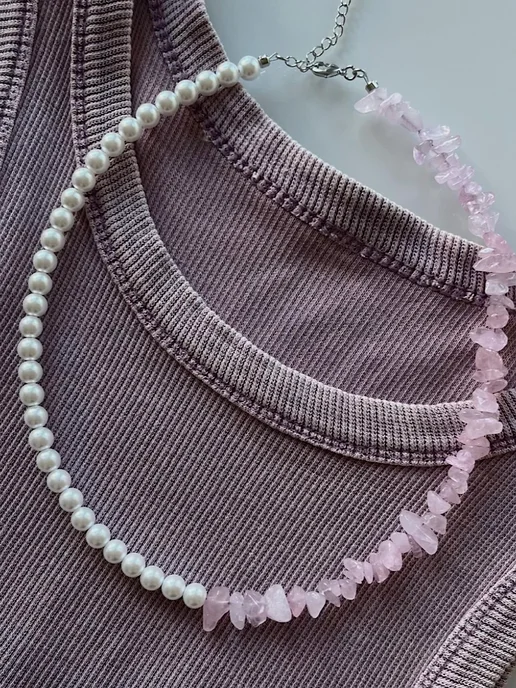 H&J accessories Чокер из розового кварца, розовый, фото 2
