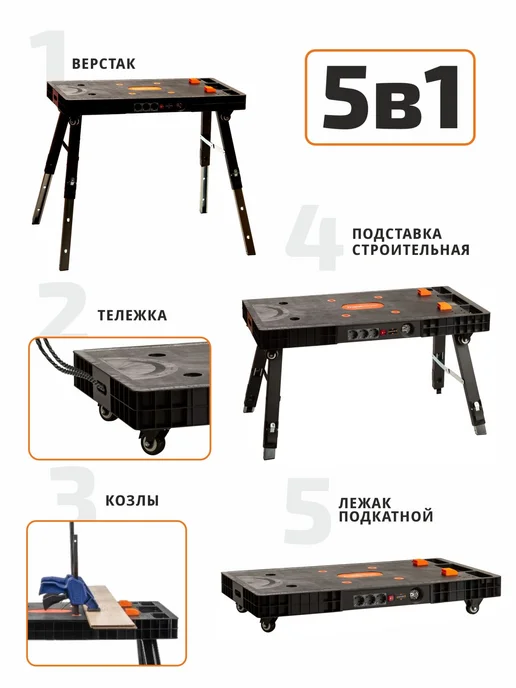 MAXPILER Верстак складной (удлинит.10м,раб.пов-ть94х48см,до150кг), 150 кг, фото 2