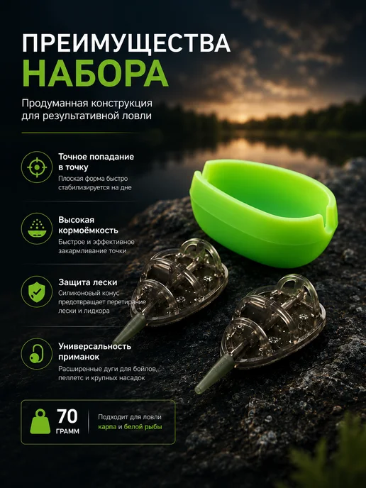 DAYO набор фидерных кормушек для рыбалки метод флэт 70гр, 70 г, фото 2