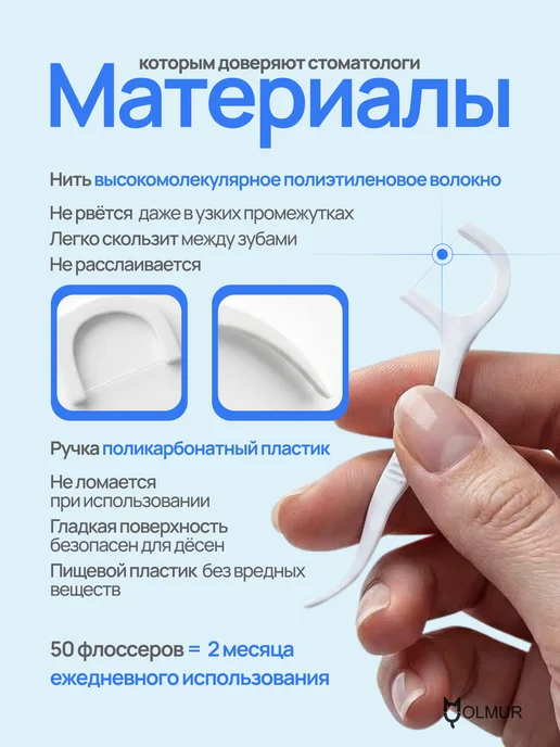 OLMUR Зубная нить с зубочисткой, флоссер 50 штук, вариант, фото 4