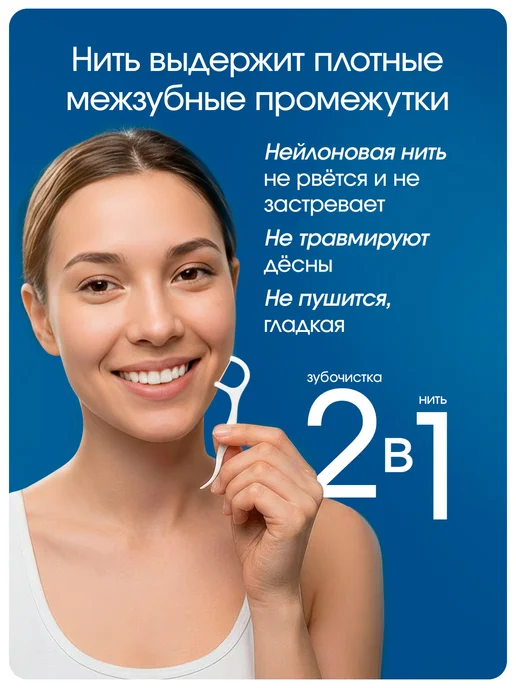 OLMUR Зубная нить с зубочисткой, флоссер 50 штук, вариант, фото 5