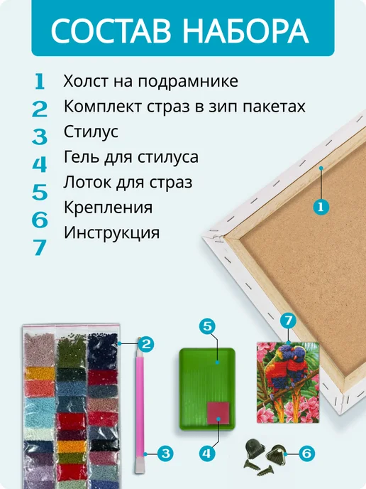 Paintboy Алмазная мозаика на подрамнике 40х50 "Попугаи", 40x50, фото 4