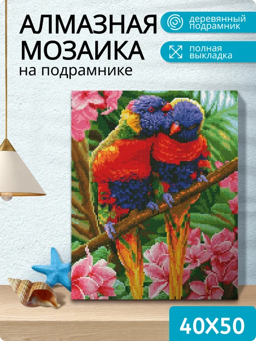 Paintboy Алмазная мозаика на подрамнике 40х50 "Попугаи", 40x50, фото 6