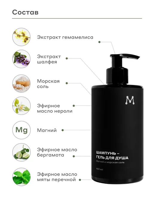 Магеря косметик Мужской шампунь-гель для душа с магнием и морской солью, вариант, фото 6