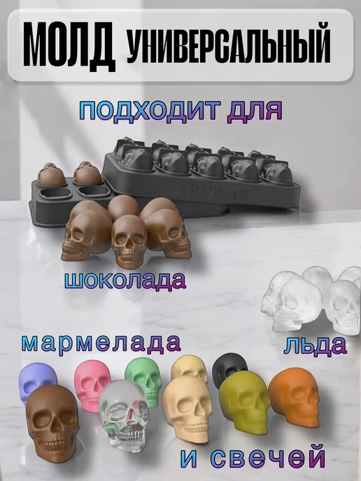 Silikon&Формы для выпечки Силиконовая форма Череп для льда, черный, фото 3