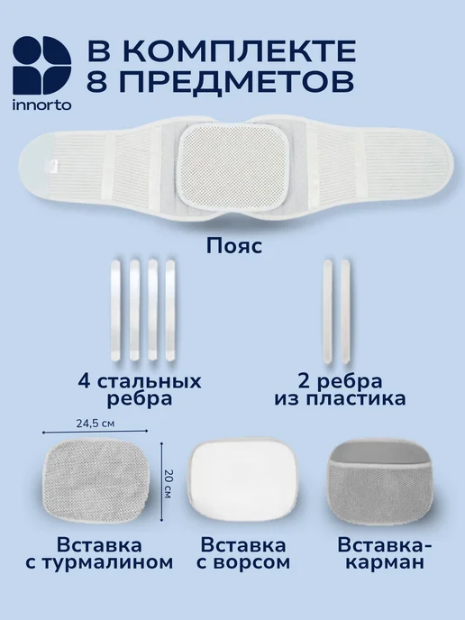 INNORTO Пояс-корсет для спины пояснично-крестцовый ортопедический, серый, фото 2