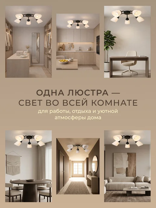 УСВЕТА Люстра потолочная для кухни 5 плафонов черная Е27, черный, фото 6