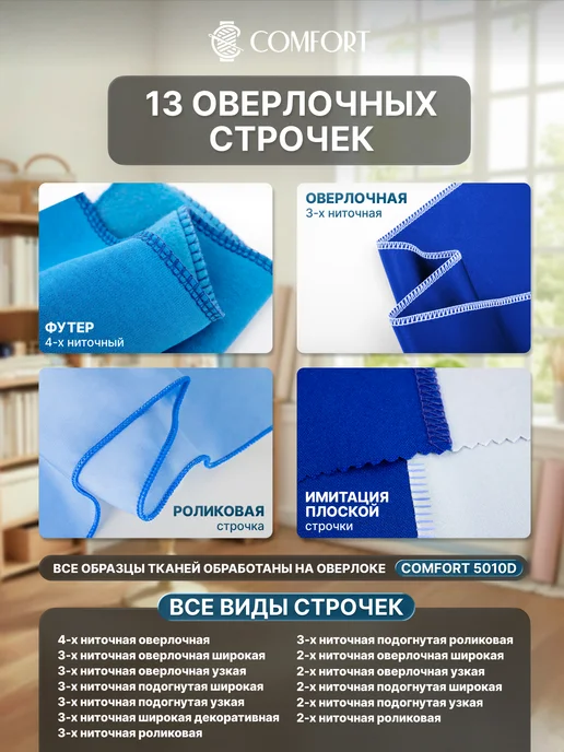 Швейная Техника Comfort Оверлок Comfort 5010D, синий, фото 2