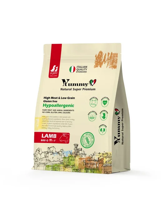 Сухой корм Yummy Linea Малых для собак, мелкие, щенки, ягненок, 0,8 кг