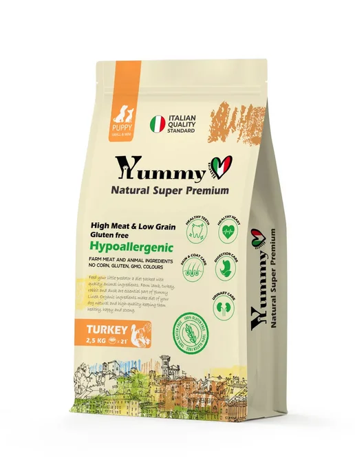 Сухой корм Yummy Linea Малых для собак, мелкие, щенки, индейка, 2,5 кг