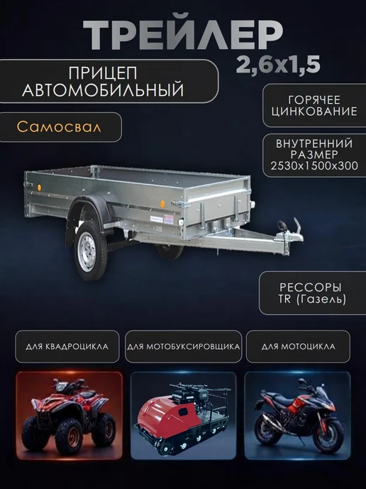 Трейлер Одноосный легковой прицеп TRAILER 849450 (2,6х1,5м), вариант