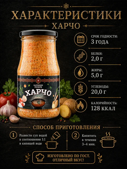 Батькин Резерв Суп Харчо, суп готовый, 530 г, 530 г, фото 2