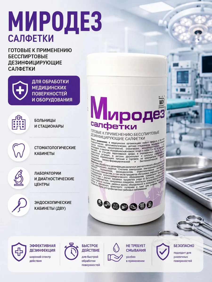 Дезинфицирующие салфетки Миродез 60шт