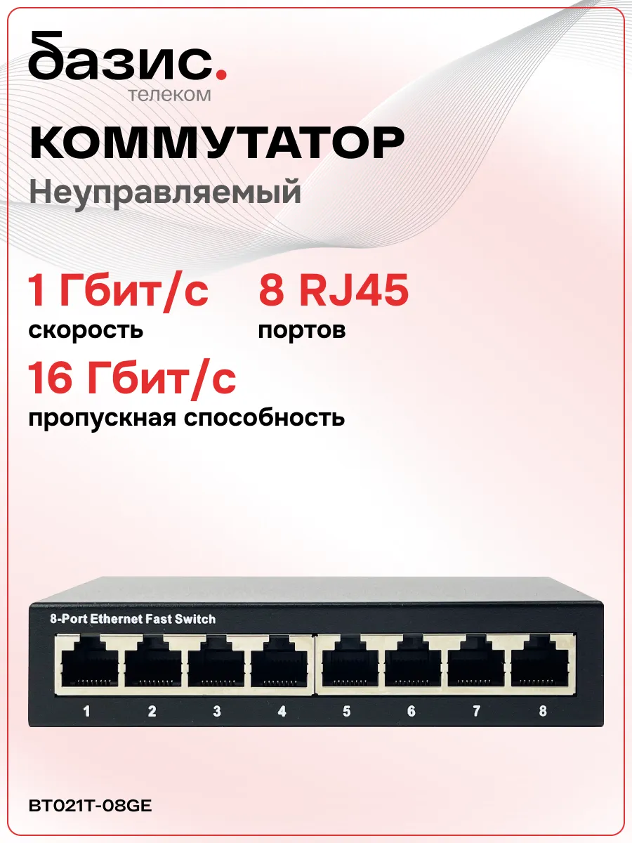 Коммутатор 8 портов 10/100/1000 Мбит/с RJ-45