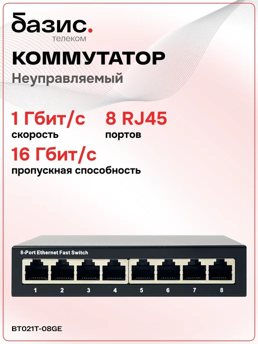 Базис Телеком Коммутатор 8 портов 10 100 1000 Мбит с RJ-45, вариант