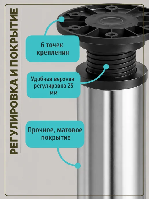Фабрика мебельной фурнитуры Ножки для мебели регулируемые металлические 25 см хром, серый, хром, фото 4