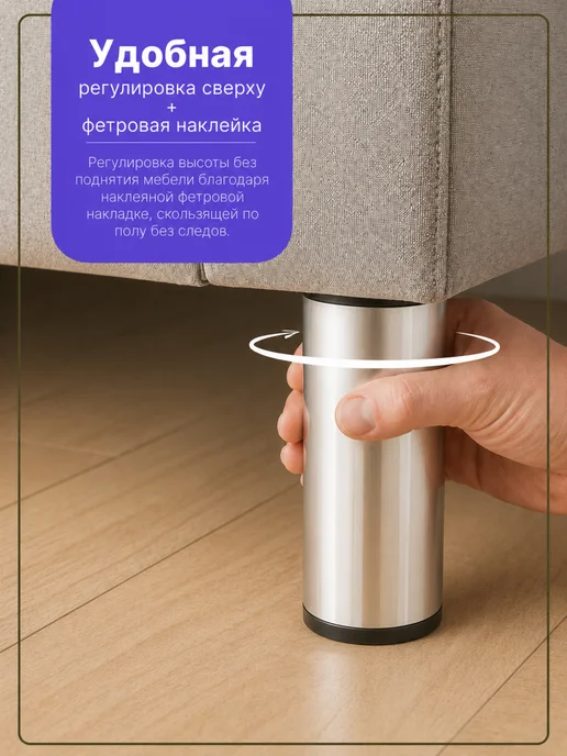 Фабрика мебельной фурнитуры Ножки для мебели регулируемые металлические 25 см хром, серый, хром, фото 7