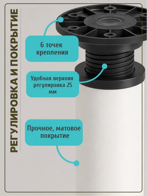 Фабрика мебельной фурнитуры Ножки для мебели регулируемые металлические 25 см хром, 4 шт, фото 6