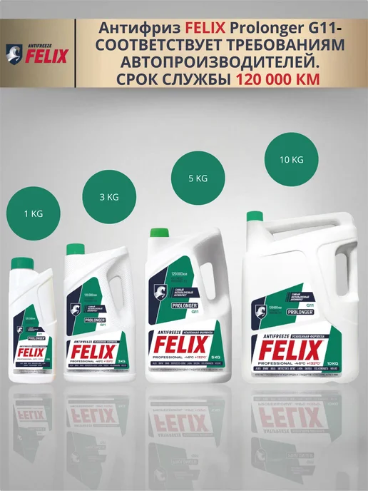 FELIX Антифриз Феликс зеленый G11 Prolonger 5кг -45С, +132С, 5 кг, фото 3