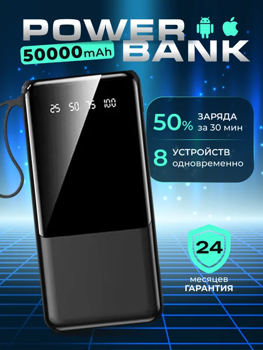 Повербанк 50000 mah power bank для телефона, 50000 мАч
