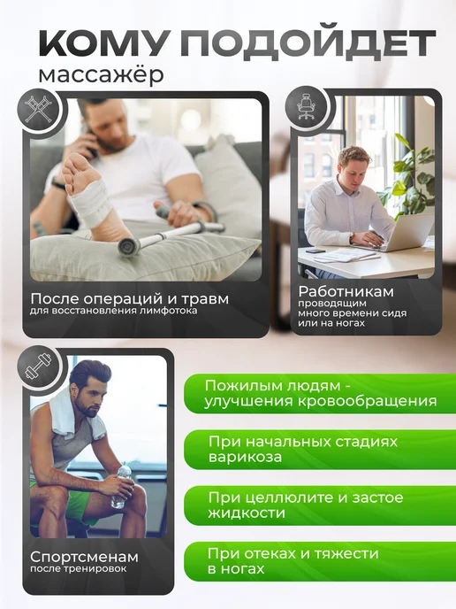 Massani Лимфодренажный массажер для ног компрессионный прессотерапия, черный, фото 2