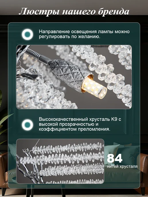 BXG Хрустальная люстра для стильного интерьера 100cm, серый, фото 6