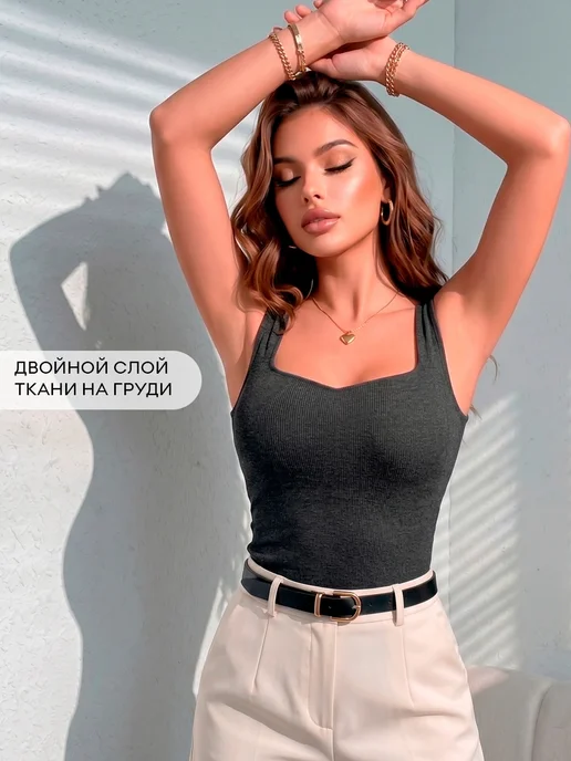 nfes Бельевая майка в рубчик под пиджак летняя, черный, фото 4