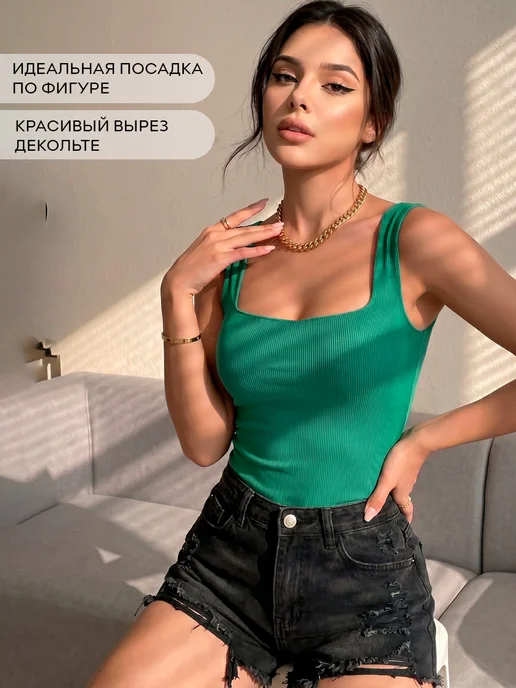 nfes Бельевая майка в рубчик под пиджак летняя, зеленый, фото 2