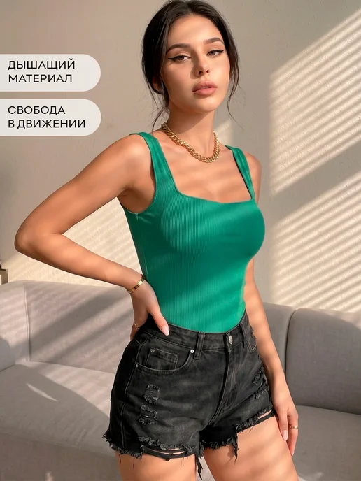 nfes Бельевая майка в рубчик под пиджак летняя, зеленый, фото 3