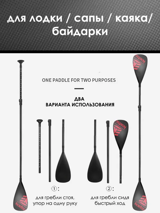 Koetsu Весло карбоновое для сапборда двухлопастное, черный, фото 4